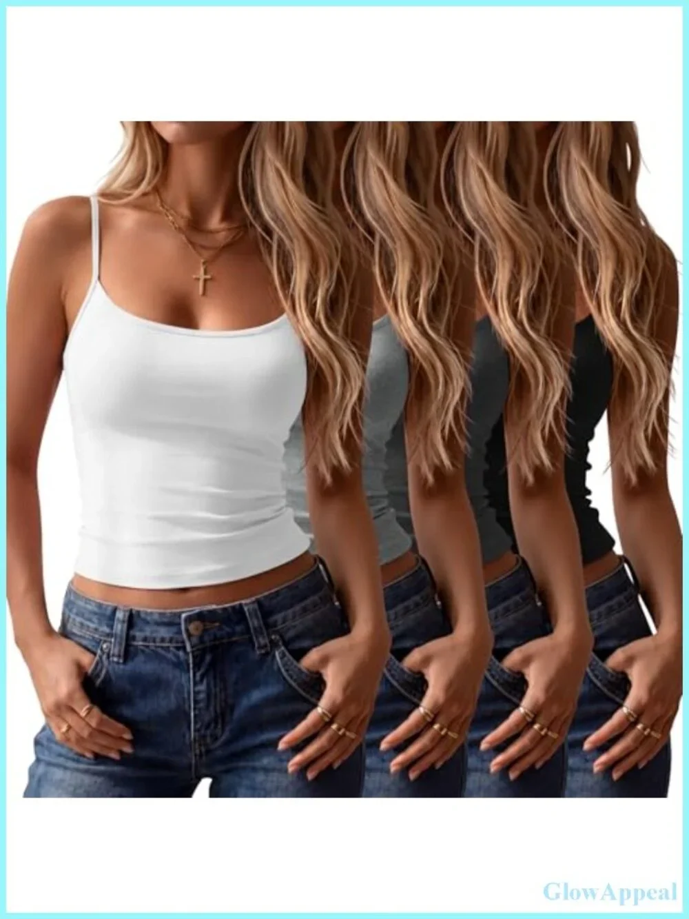 4 Pack Women's Crop Tank Tops Adjustable Spaghetti Strap Scoop Neck Sleeveless